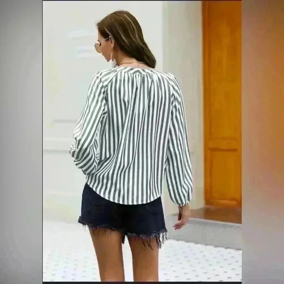 Zeagoo Button Down V Neck Tie Knot Cotton Long Sleeve Casual Blouse Size Medium - Picture 2 of 16